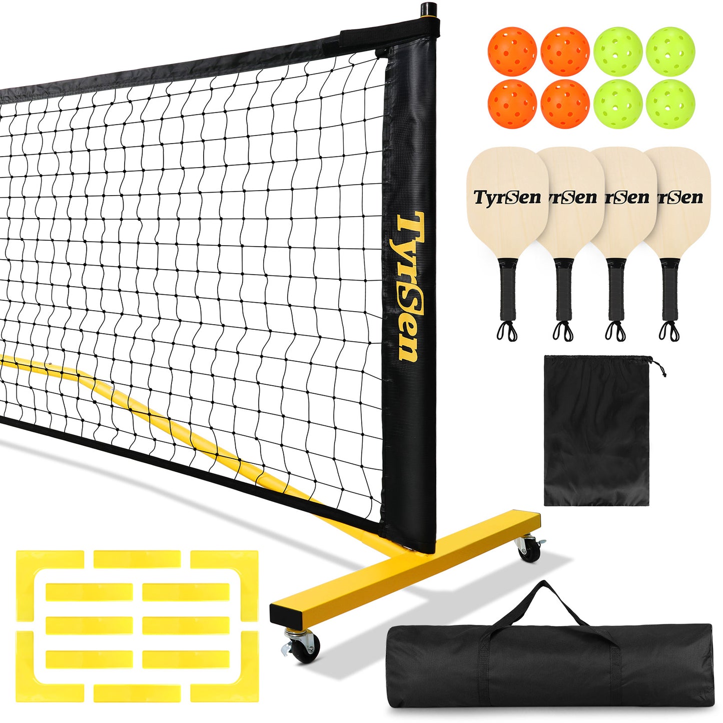 CELLOMOMO Pickleball Net Set - 22FT Regular Pickleball Net on Wheels for Driveway Backyard