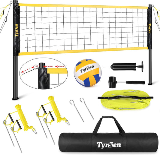 CELLOMOMO Volleyball Net Outdoor for Backyard with Anti-Sag Device Adjustable Height Poles, Portable Volleyball Set