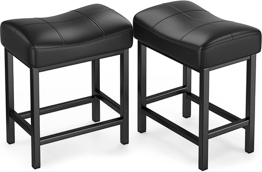 24" Metal Bar Stool Set of 2, Modern PU Leather Bar Stool, Black