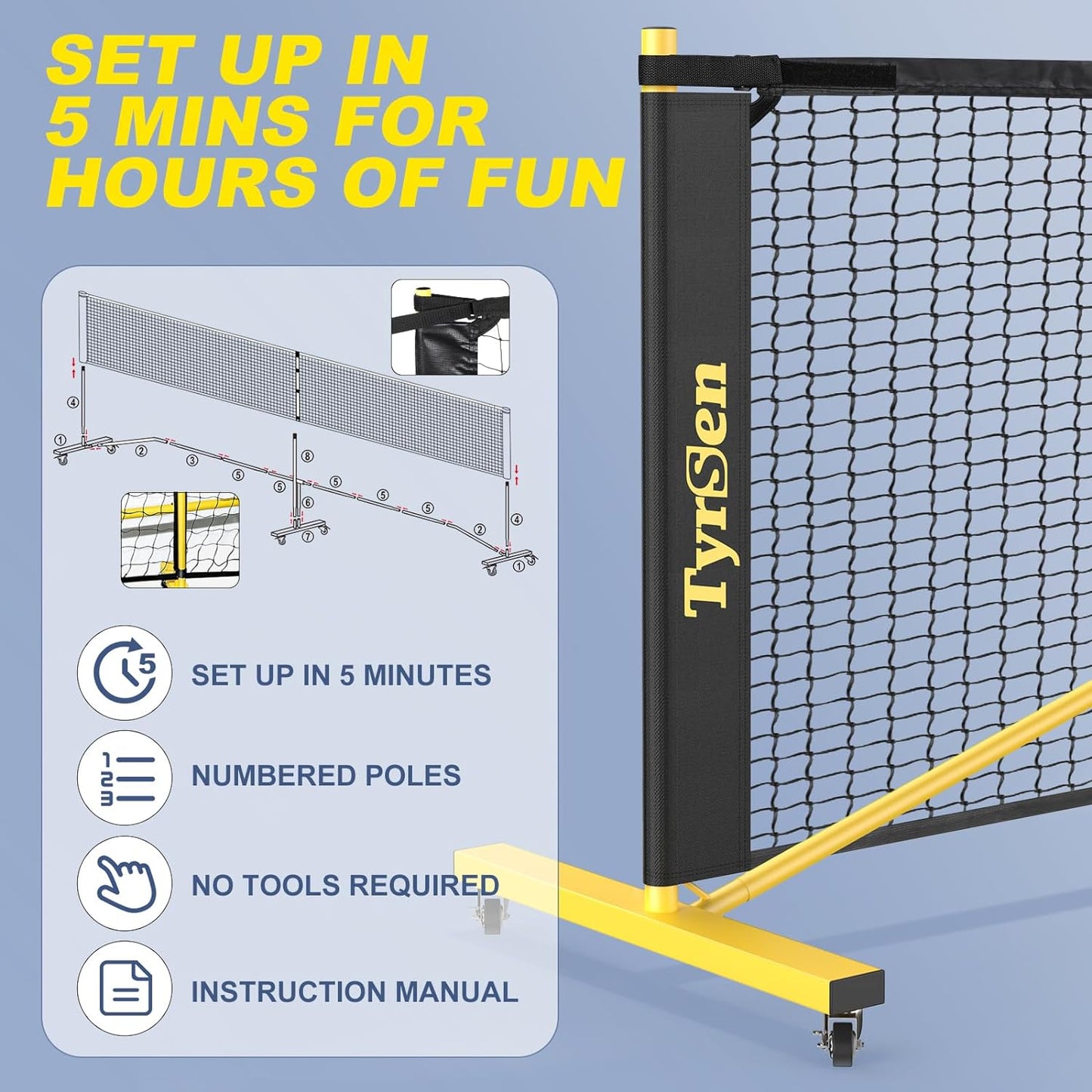 CELLOMOMO Portable 22FT Pickleball Net on Wheels Outdoor Pickleball Net