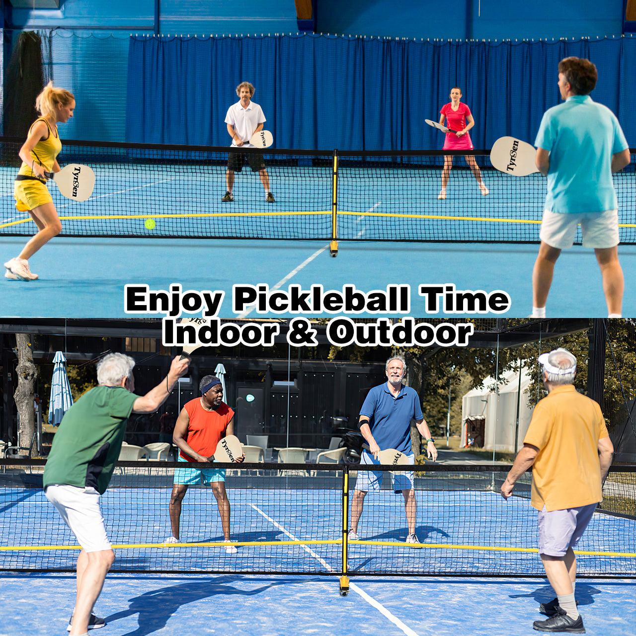 CELLOMOMO Pickleball Net Set - 22FT Regular Pickleball Net on Wheels for Driveway Backyard