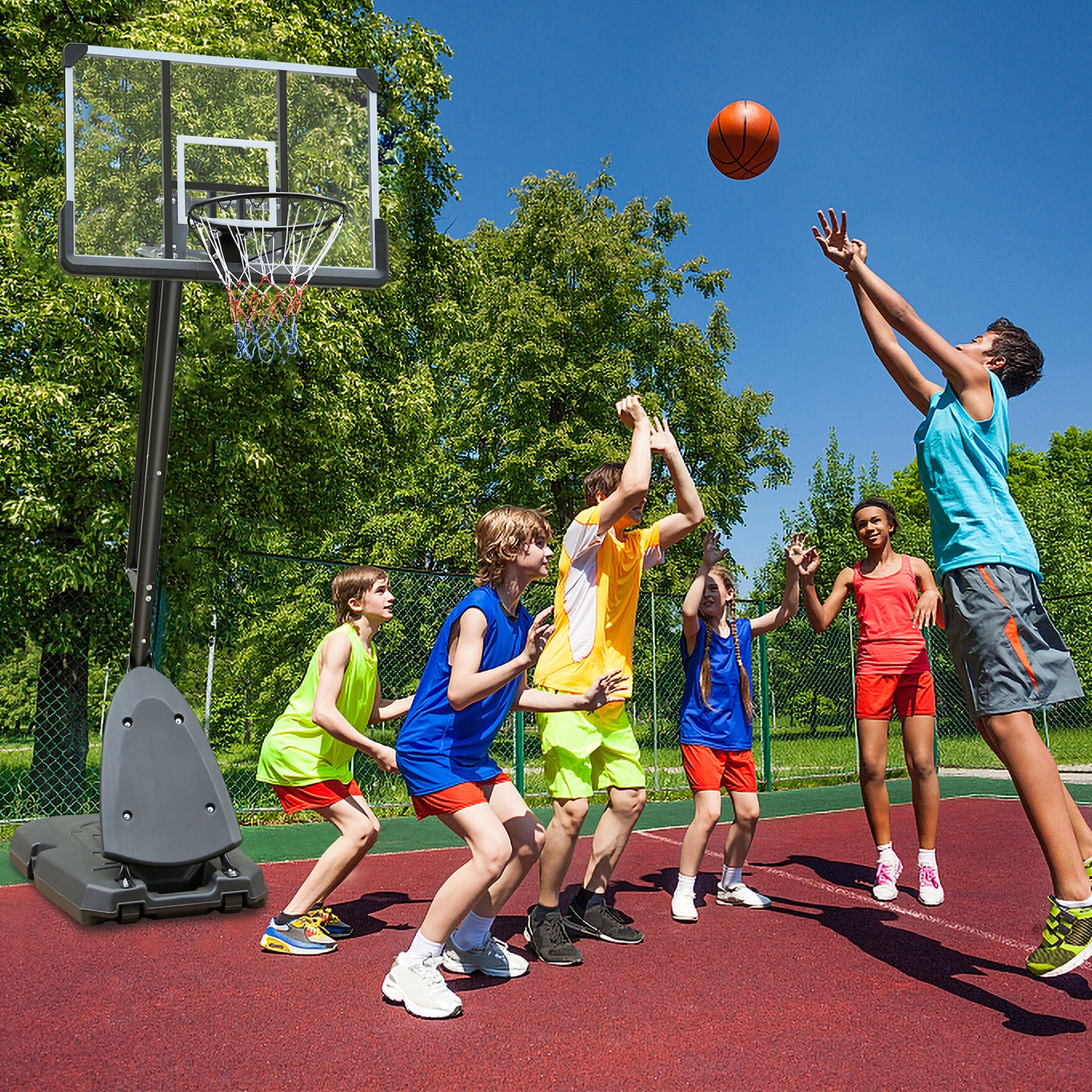 CELLOMOMO Portable Basketball Hoop Stand, 7.5-10 ft Adjustable Basketball Goal System, with 44”PVC Backboard Indoor/Outdoor