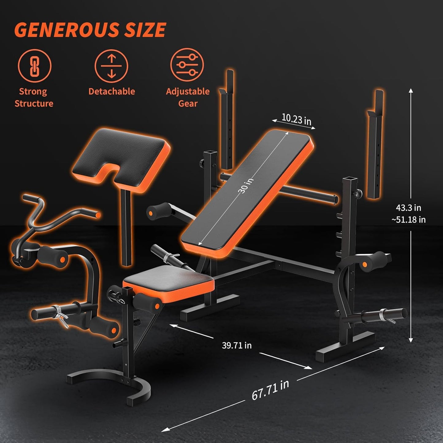 CELLOMOMO Foldable Weight Bench, bench press with Barbell Rack and Leg extension, Workout Bench for Home Gym, Full-Body Workout