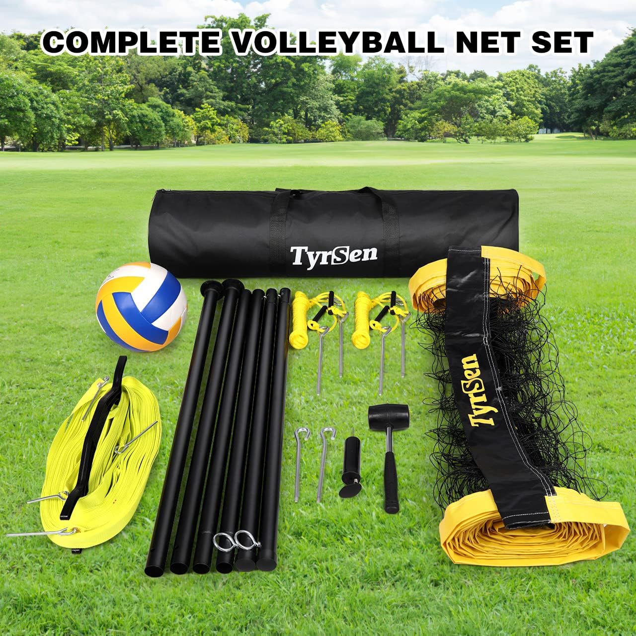 CELLOMOMO Volleyball Net Outdoor for Backyard with Anti-Sag Device Adjustable Height Poles, Portable Volleyball Set